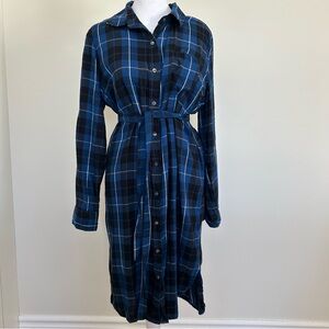 Joe Fresh Vintage Plaid Flannel Shirt Dress Blue and Black Tartan Women’s Large